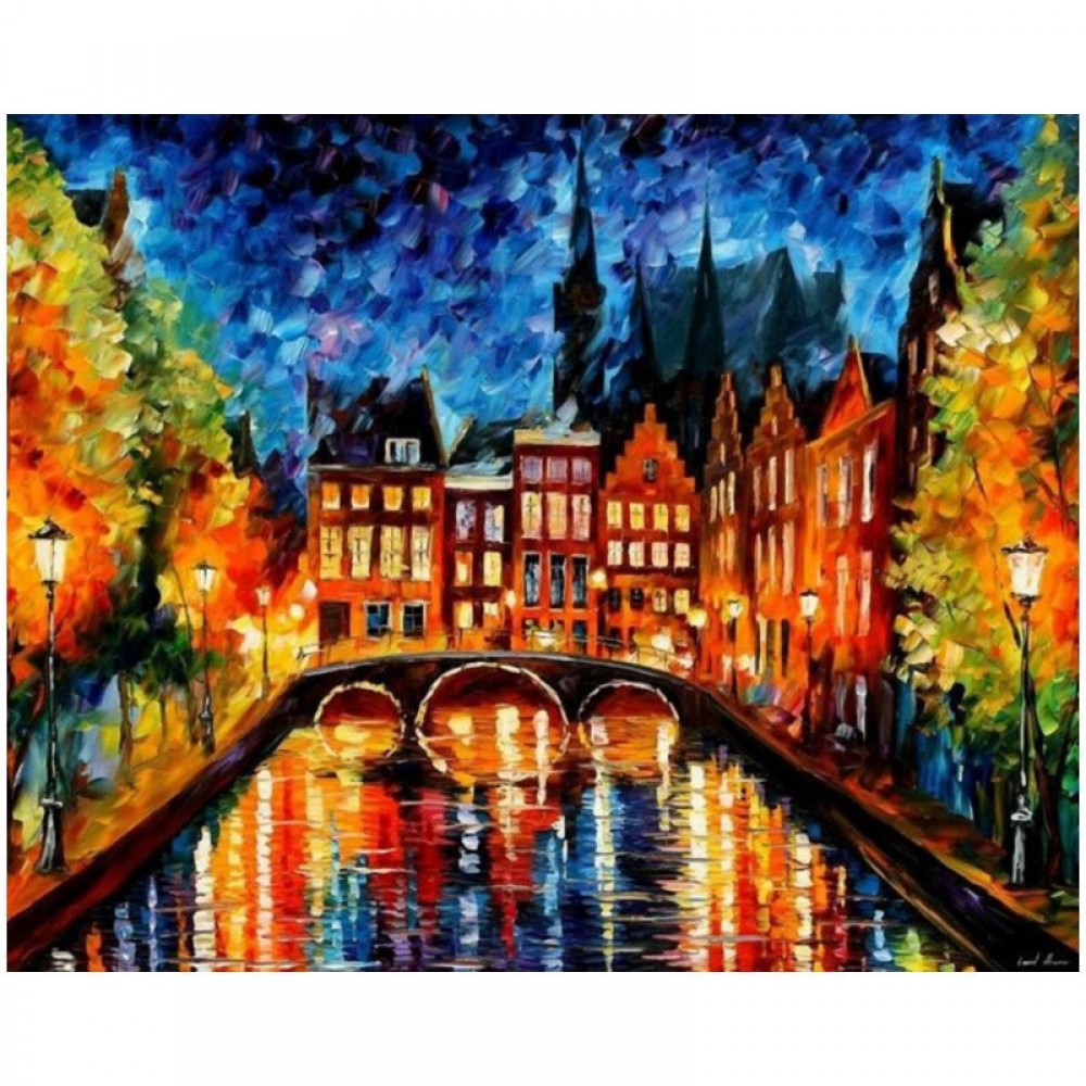 Piešimas akriliniais dažais ant drobės pagal skaičius SENAMIESTIS  30x40cm (3brushes, 2hooks) / OPP