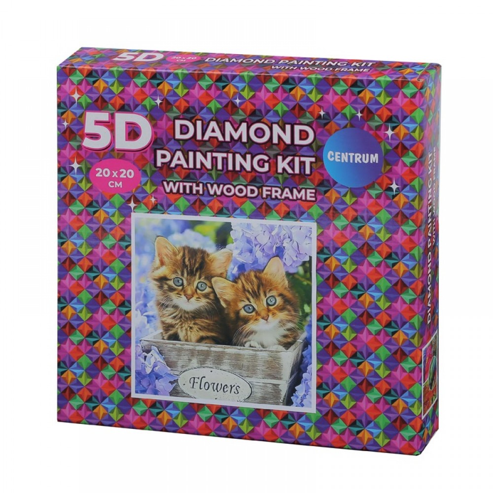 Deimantinė mozaika su mediniu rėmeliu  Kittens  20x20