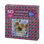 Deimantinė mozaika su mediniu rėmeliu  Kittens  20x20